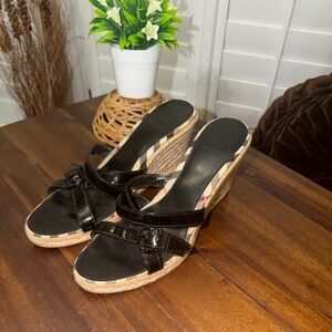 Burberry Nova Check Espadrille Wedge Sandals Black 39